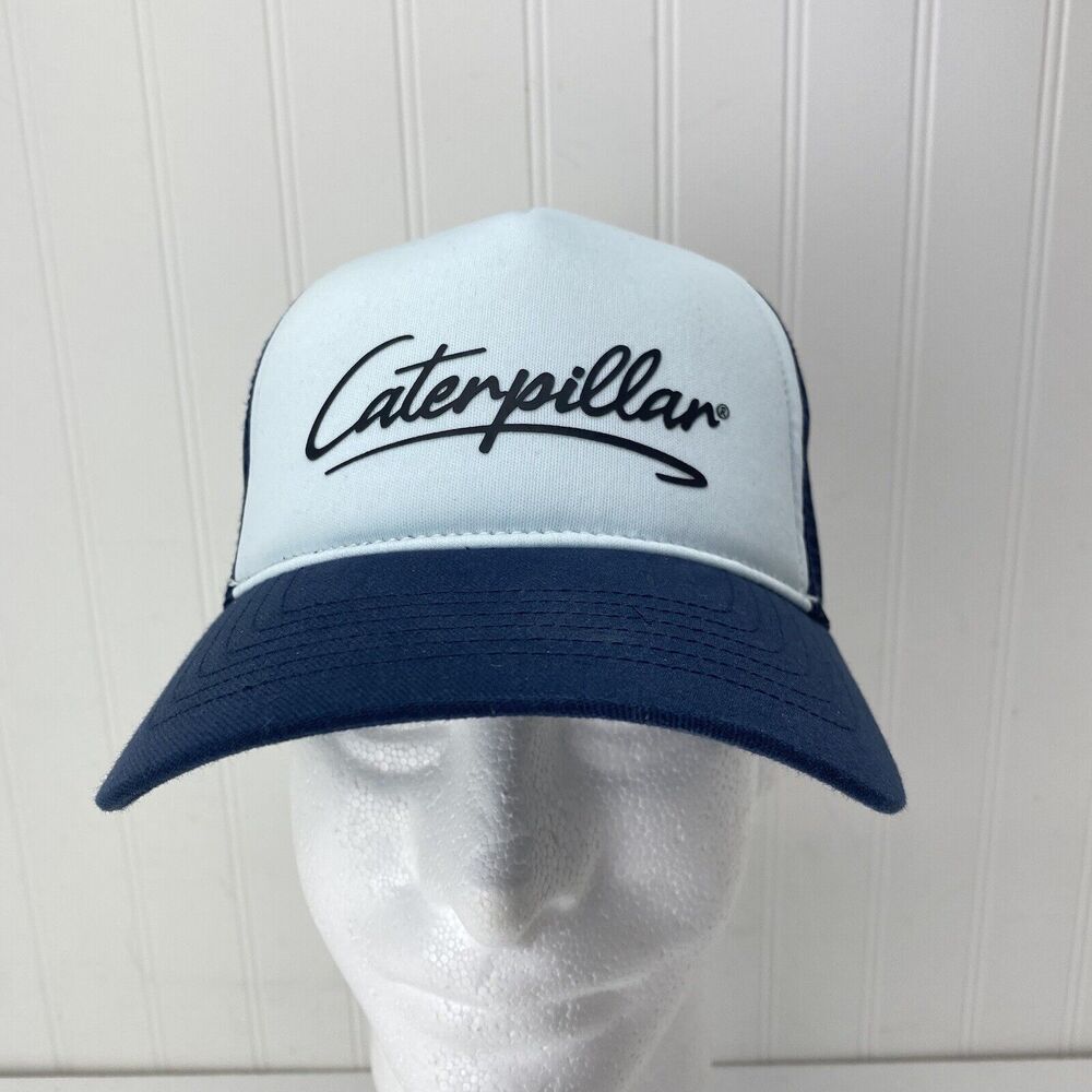 CAT Diesel Hat Light Blue Trucker Navy Mesh Snapback Caterpilllar Spelled Out